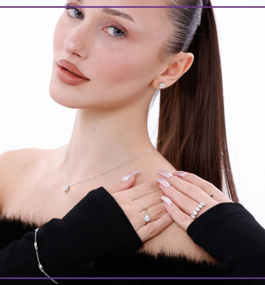 5'li Lüks Aşk Takı Seti 925 Ayar Gümüş -18 Ayar Altın Kaplama - İtalya Üretim