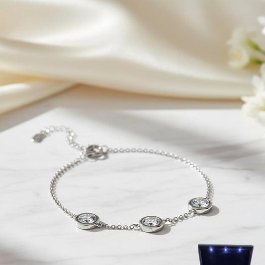 Üç Taşlı Bileklik  925k Gümüş - 18k Altın Kaplama