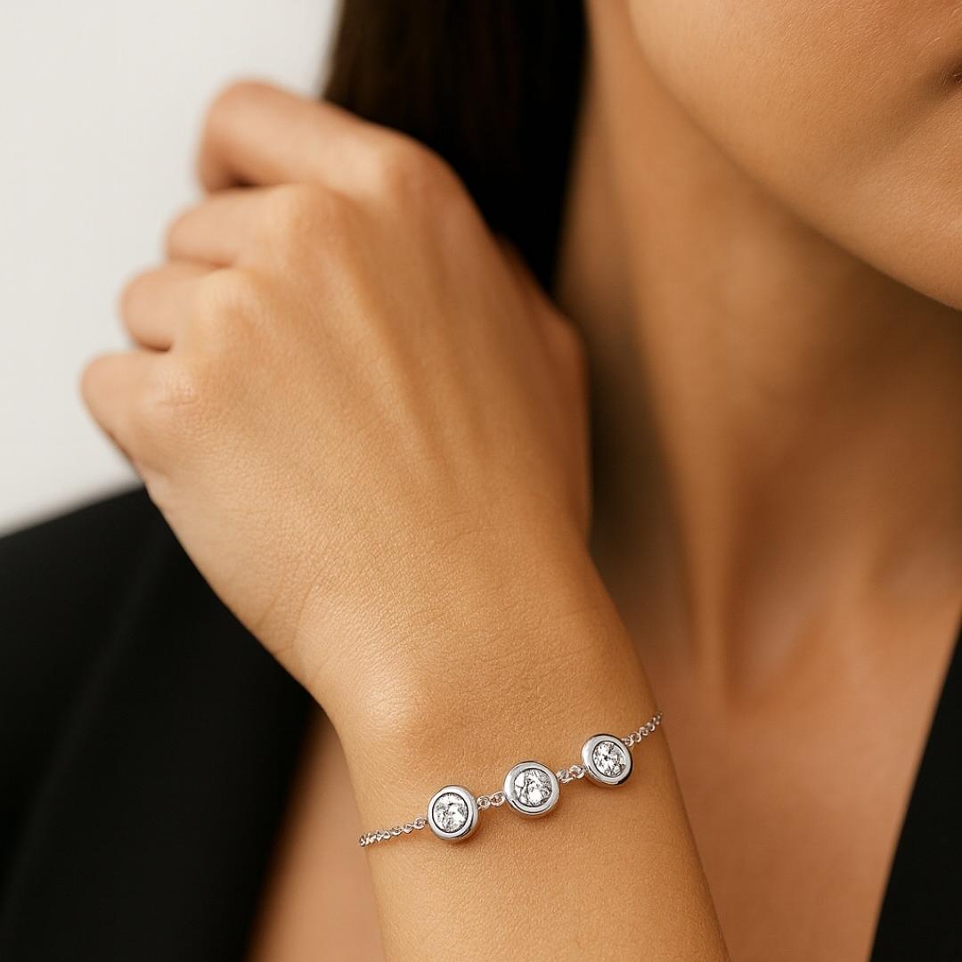 Üç Taşlı Bileklik  925k Gümüş - 18k Altın Kaplama