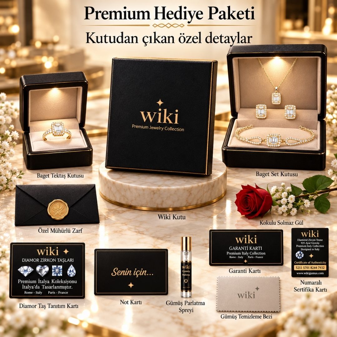4'lü Baget Set – 925 Ayar Gümüş Lüks Set - 18 Ayar Altın Kaplama