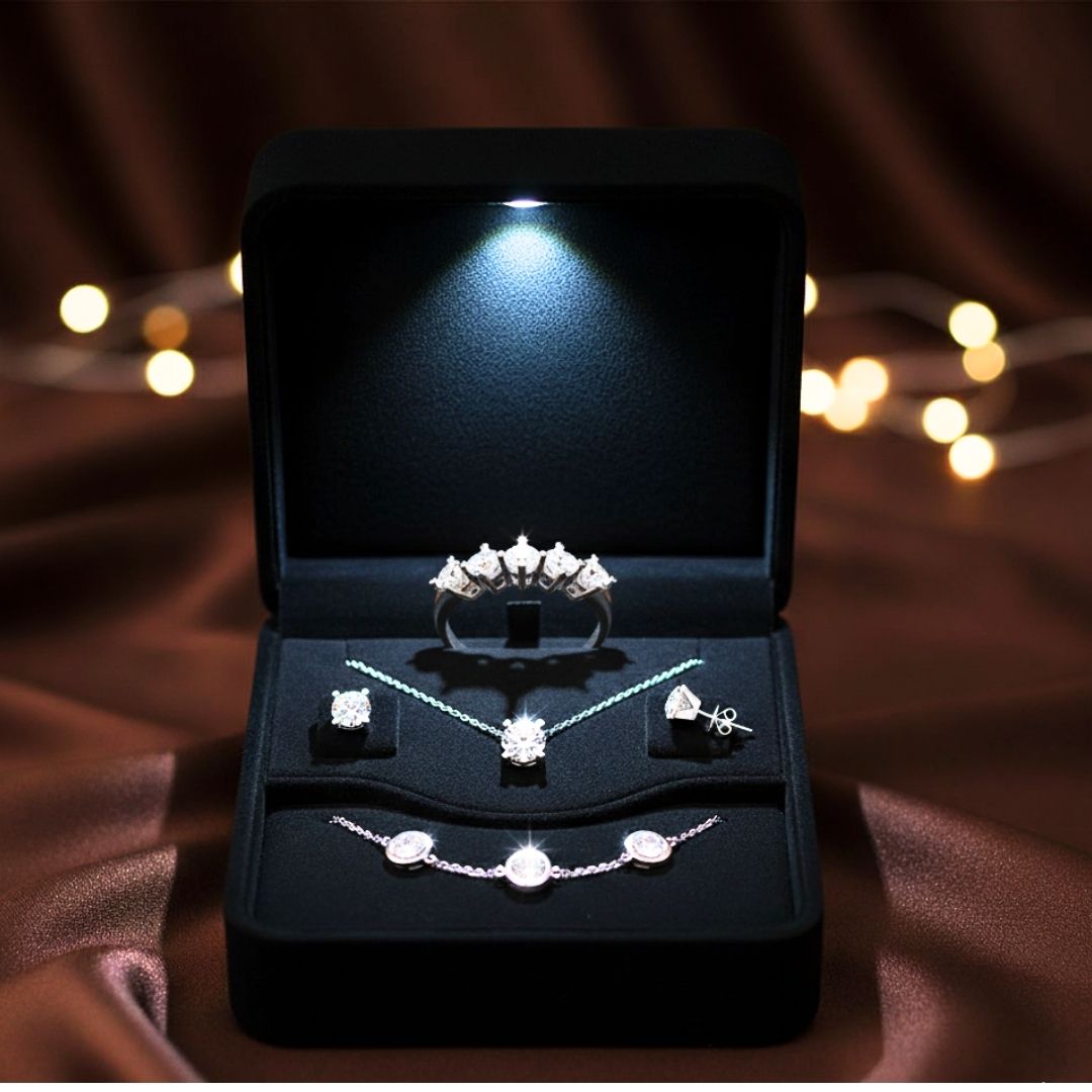 5'li Lüks Aşk Takı Seti 925 Ayar Gümüş -18 Ayar Altın Kaplama - İtalya Üretim