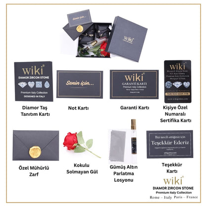 5'li Lüks Aşk Takı Seti 925 Ayar Gümüş -18 Ayar Altın Kaplama - İtalya Üretim